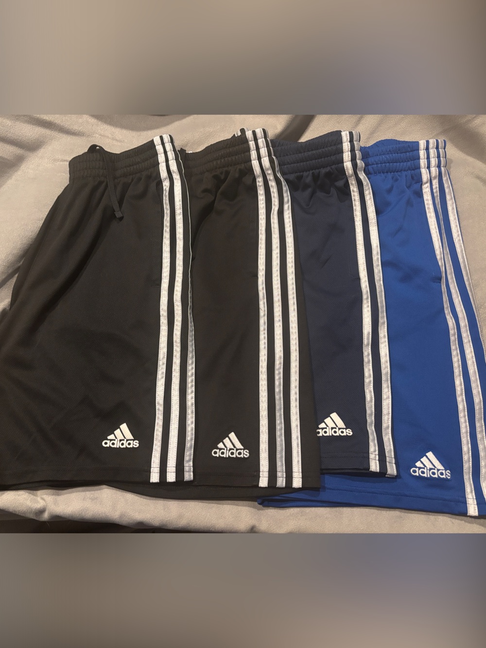 adidas Three-Pack Athletic Track Pants in Black, Navy, Royal Blue